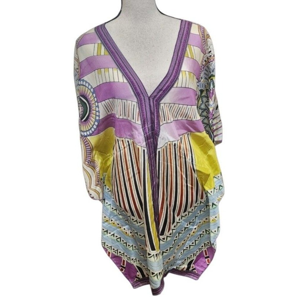 Johnny Was Silk Kimono Kaftan Geometric Flowy Top Size Small